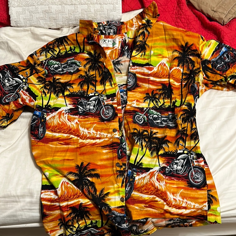 ky's hawaiann shirt motorcycles and palm trees medium